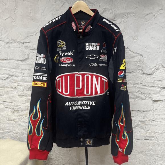 Jeff Hamilton NASCAR Jacket Mens 2XL XXL Black 24 Jeff Gordon Flames VINTAGE - Picture 1 of 15